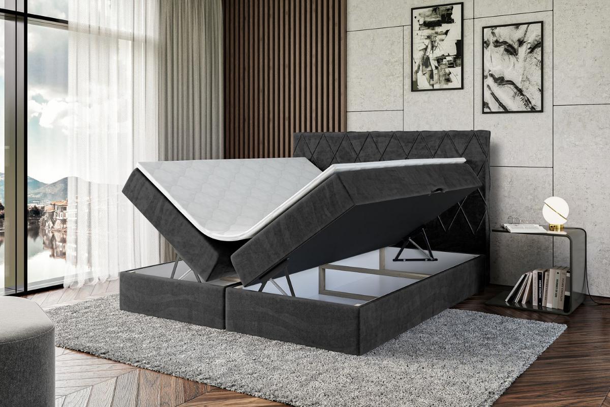 BOXBETT mit H4-Matratze und Lattenrost - LEPARO - 140x200 Schwarz - Schwarz, Holzwerkstoff (140/200cm) - ALTDECOR