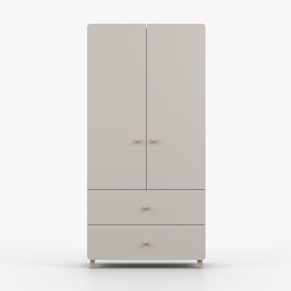DREHTÜRENSCHRANK MARIO 2D 90 cm Kaschmir/Kaschmir, 2-türig, zwei Schubladen, Holzgriffe - Kaschmir/Eukalyptusholzfarben, Holz/Holzwerkstoff (90/204/50cm) - imoebel24