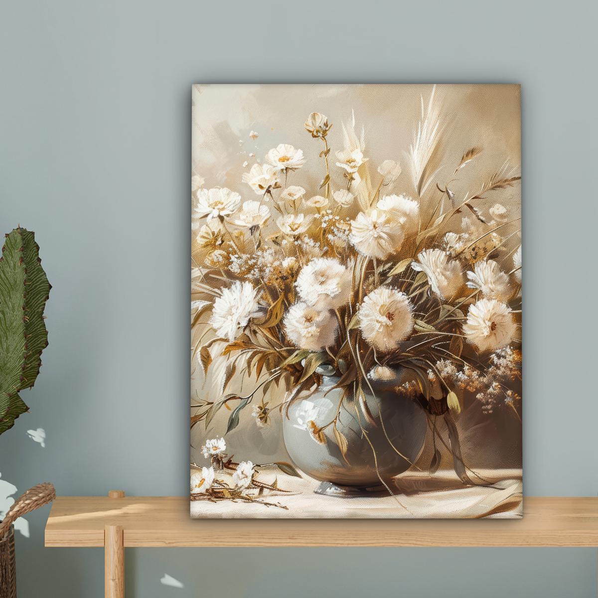 LEINWANDBILD Blumen - Vase - Stilleben - Beige Room Decor 30x40 cm - Creme, Textil (30/40cm) - MuchoWow