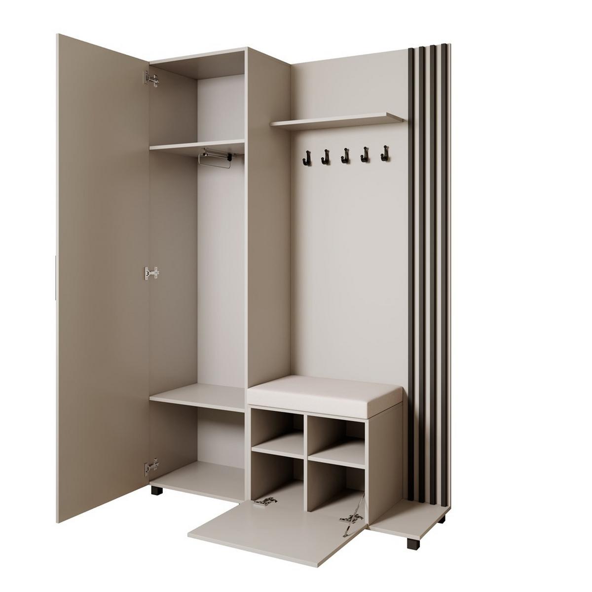 GARDEROBENSCHRANK Livia mit Aufhängern und Spiegel, Kaschmir, Schwarz, rechts - Kaschmir/Schwarz, Holzwerkstoff (137/207/42cm) - Beautysofa