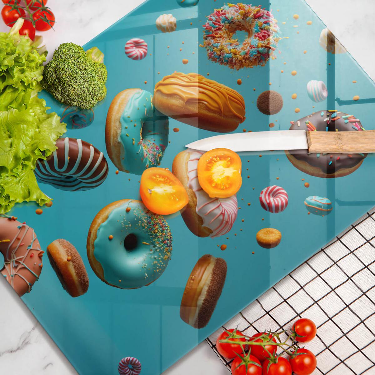GLASPLATTE 40x52 cm Bunte Donuts - Orange, Glas (40/52cm) - Wallfluent