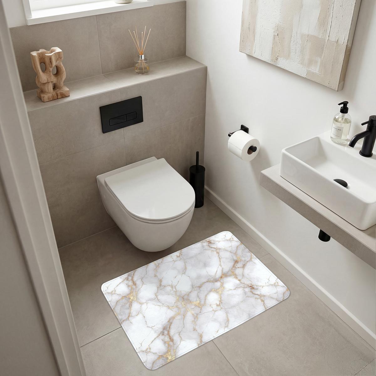 BADEMATTE Weiß - Gold - Marmor - Grau 90x60 cm - Weiß, Textil (90/60cm) - OnlyWow