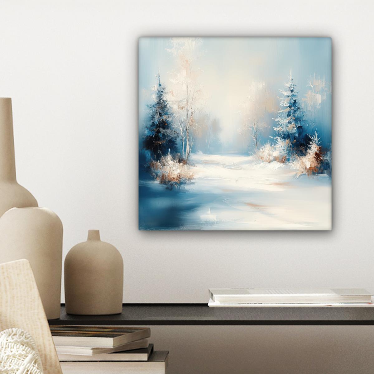 LEINWANDBILD Wald - Winter - Natur - Abstrakt - Schnee Deko Wohnzimmer 20x20 cm - Weiß, Textil (20/20cm) - MuchoWow