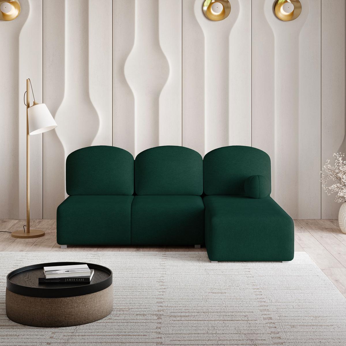 ECKSOFA TRAMA Grün Geflochtener Stoff mit Schlaffunktion - Grün, Holz (200/143cm) - MASSENO
