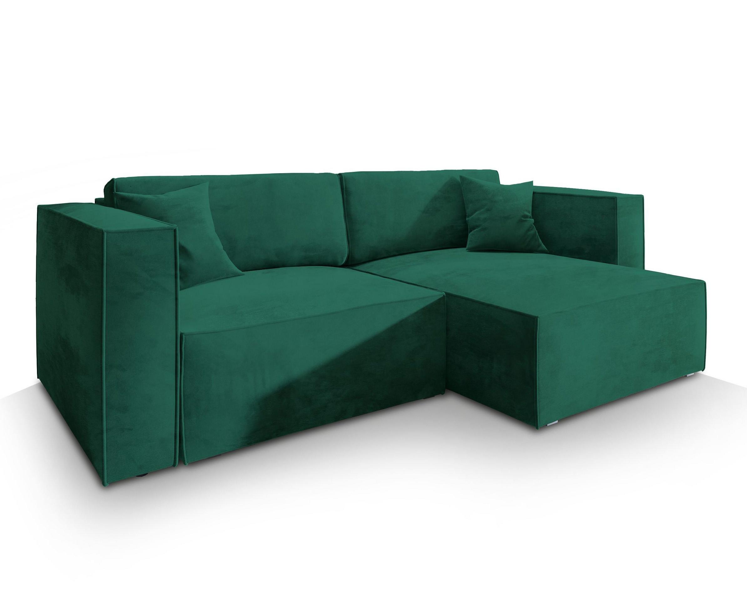 ECKSOFA NERIO M Grün Velours-Stoff mit Schlaffunktion - Grau/Grün, Holz/Kunststoff (245/148cm) - MASSENO