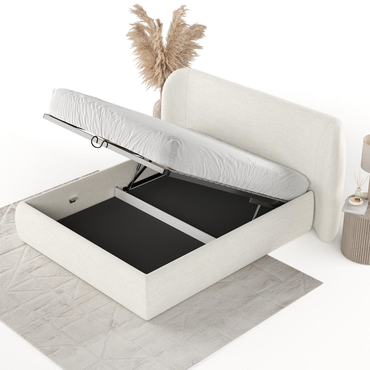POLSTERBETT Bellano mit Stauraum 140/200 cm Creme im Modesto Stoff - Creme/Schwarz, Holz/Holzwerkstoff (140/200cm) - AltaBeds
