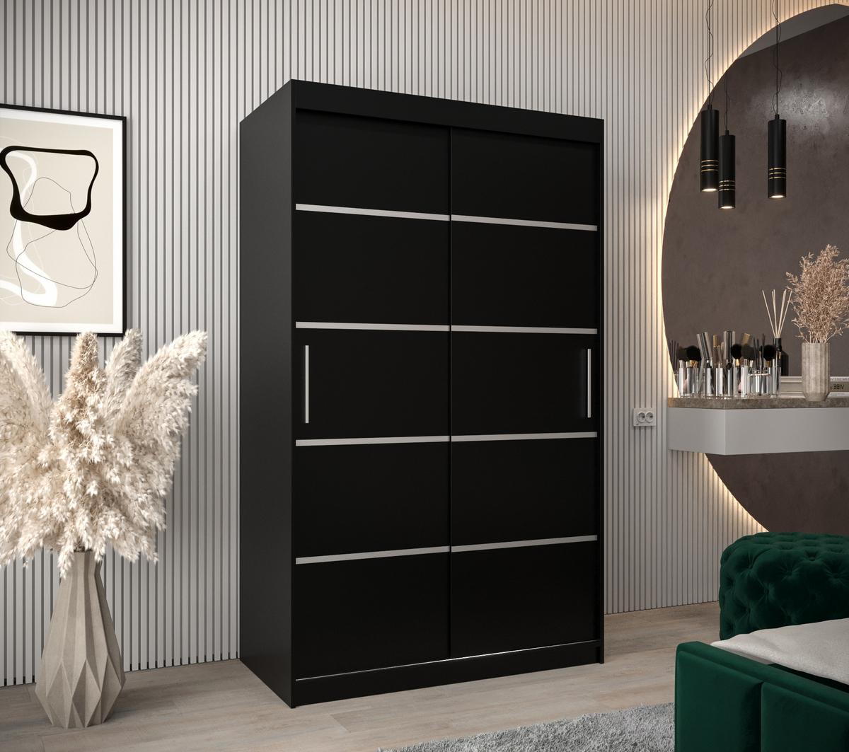 SCHWEBETÜRENSCHRANK 200/120/62 2-türig - Silberfarben/Schwarz, Holz/Kunststoff (120/200/62cm) - MÖBEL KRYSPOL