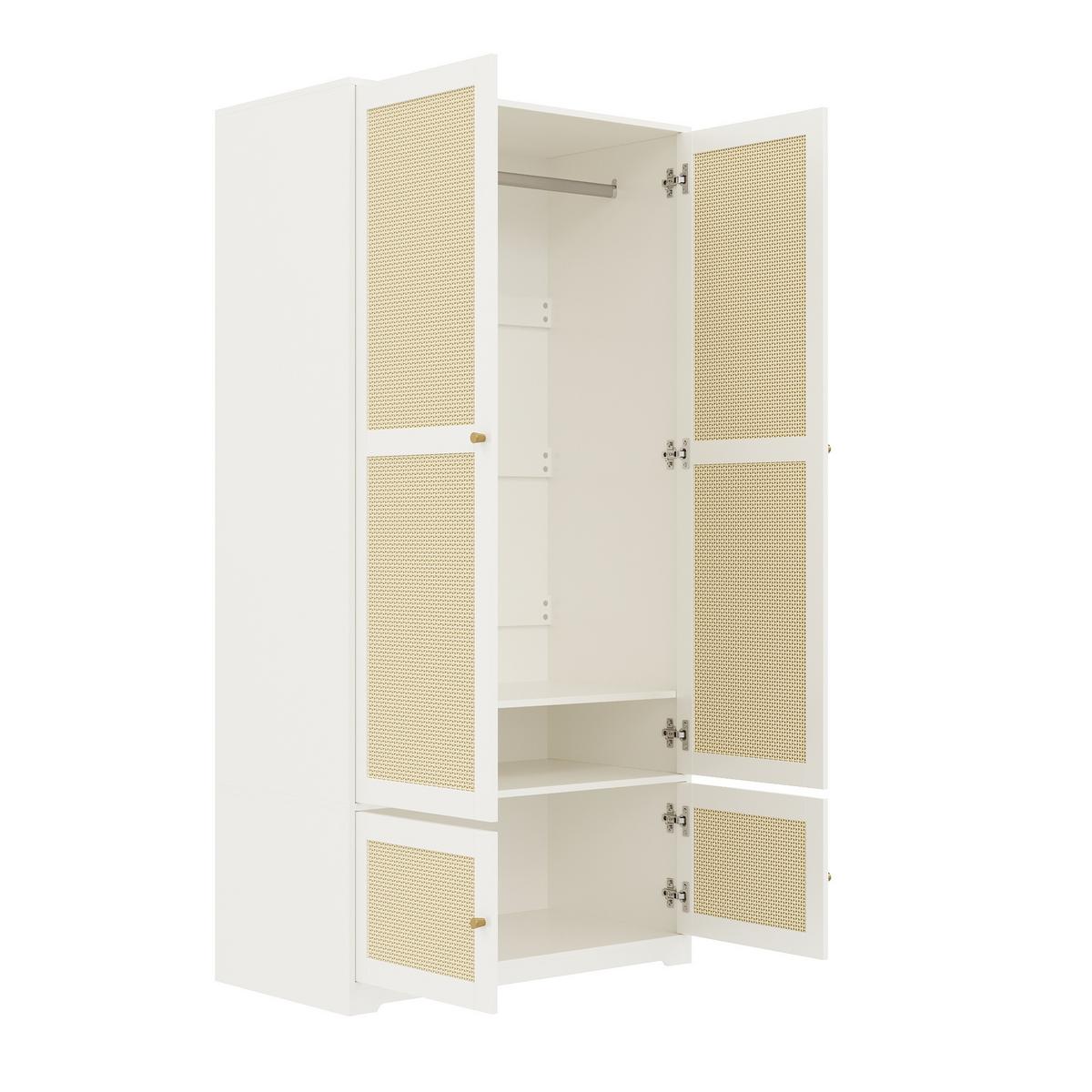 GARDEROBE in weiß mit rattan-geflecht, 2 türen - Weiß, Holzwerkstoff (90/180/48cm) - Urban Meuble