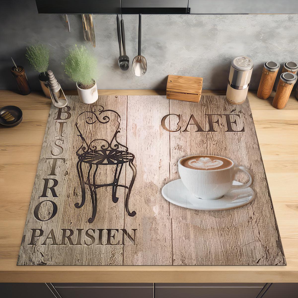 HERDABDECKPLATTE Bistro Parisien - Café - Kaffee - Jahrgang Induktionsmatte 78x78 cm - Cappuccino, Kunststoff (78/78/0.2cm) - MuchoWow