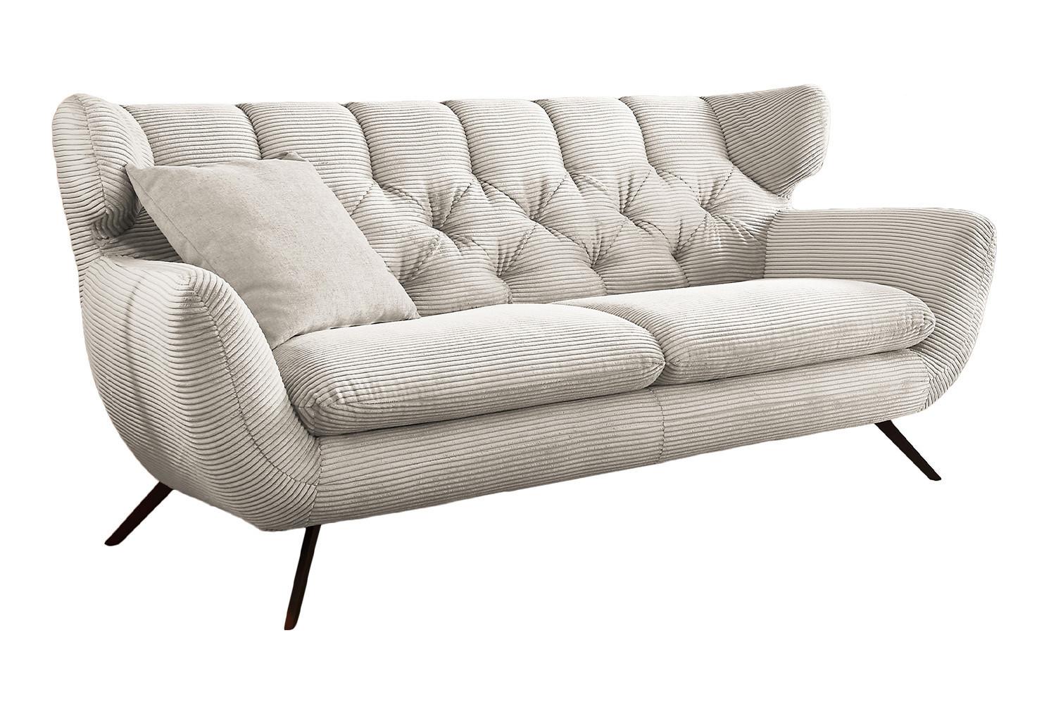 SOFA CHARME Cremeweiß Cord - Creme/Schwarz, Textil/Metall (200/94/95cm) - KAWOLA