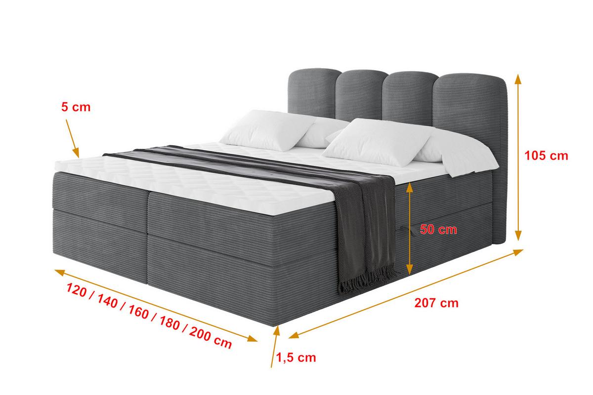 BOXBETT mit Matratze H4 - NINA - 180x200 cm - Dunkelgrau - Taupe, Holzwerkstoff (180/200cm) - ALTDECOR