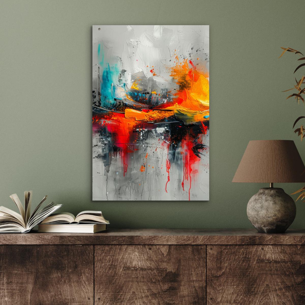 METALLBILD Moderne Kunst - Orange - Grau - Abstrakt Deko Schlafzimmer 40x60 cm - Hellgrau, Metall (40/60cm) - MuchoWow