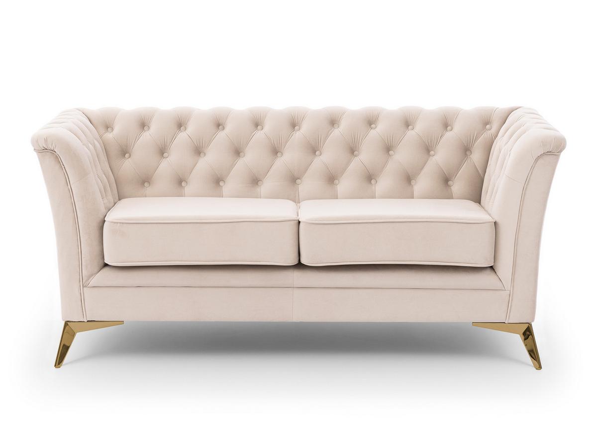 CHESTERFIELD-SOFA 2-sitzer Whitby Beige Samt mit goldenen Füßen - Beige/Goldfarben, Holz/Textil (175/78/82cm) - S-Style Möbel