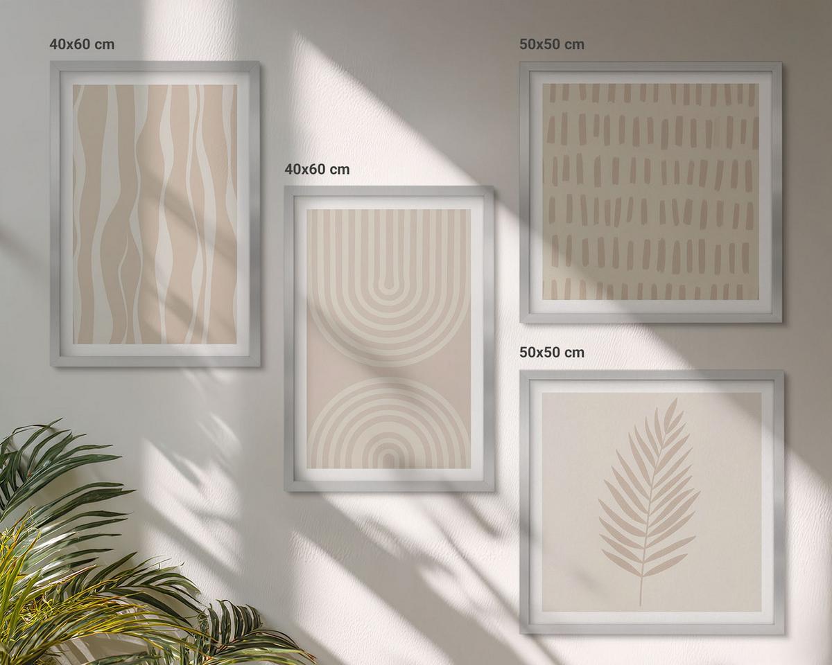 BILDER SET 4er Set - 50x50 cm & 40x60 cm Silberner Rahmen - Beige Pflanzenmuster - Silberfarben, Kunststoff (50/50cm) - TULUP