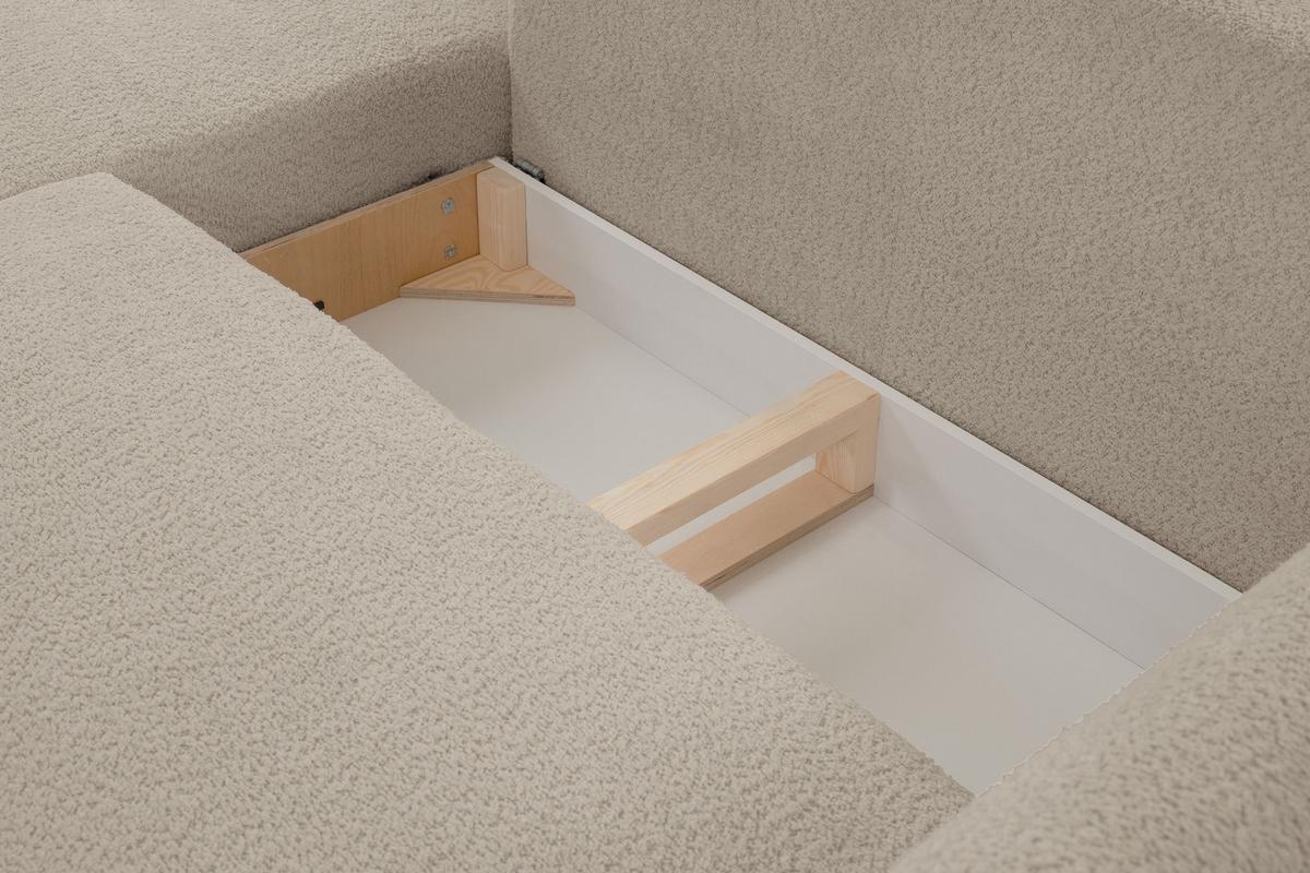 ECKSOFA UNO Beige Plüsch-Stoff mit Schlaffunktion - Beige, Holz (257/171cm) - MASSENO