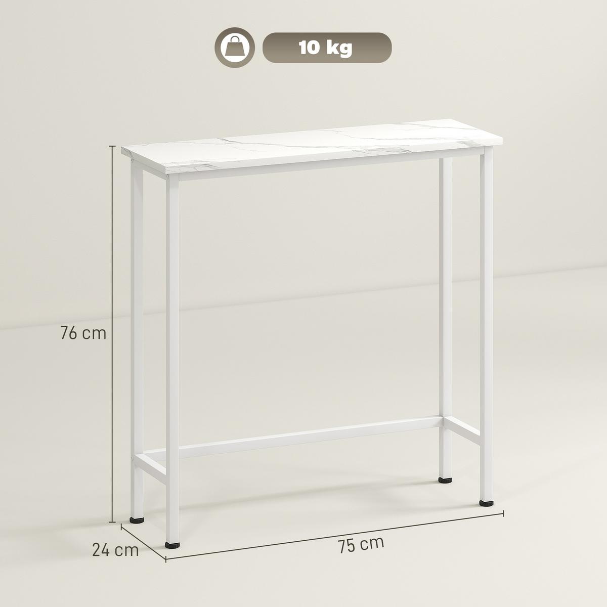 KONSOLENTISCH Flurtisch mit verstellbar Fußpads, Kippschutz 75 x 24 x 76 cm - Weiß, Holzwerkstoff/Metall (75/24/76cm) - HOMCOM