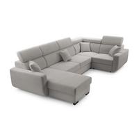 WOHNLANDSCHAFT CASTELLO Grau Plüsch-Stoff mit Schlaffunktion - Grau, Holz (337/97/184cm) - MASSENO