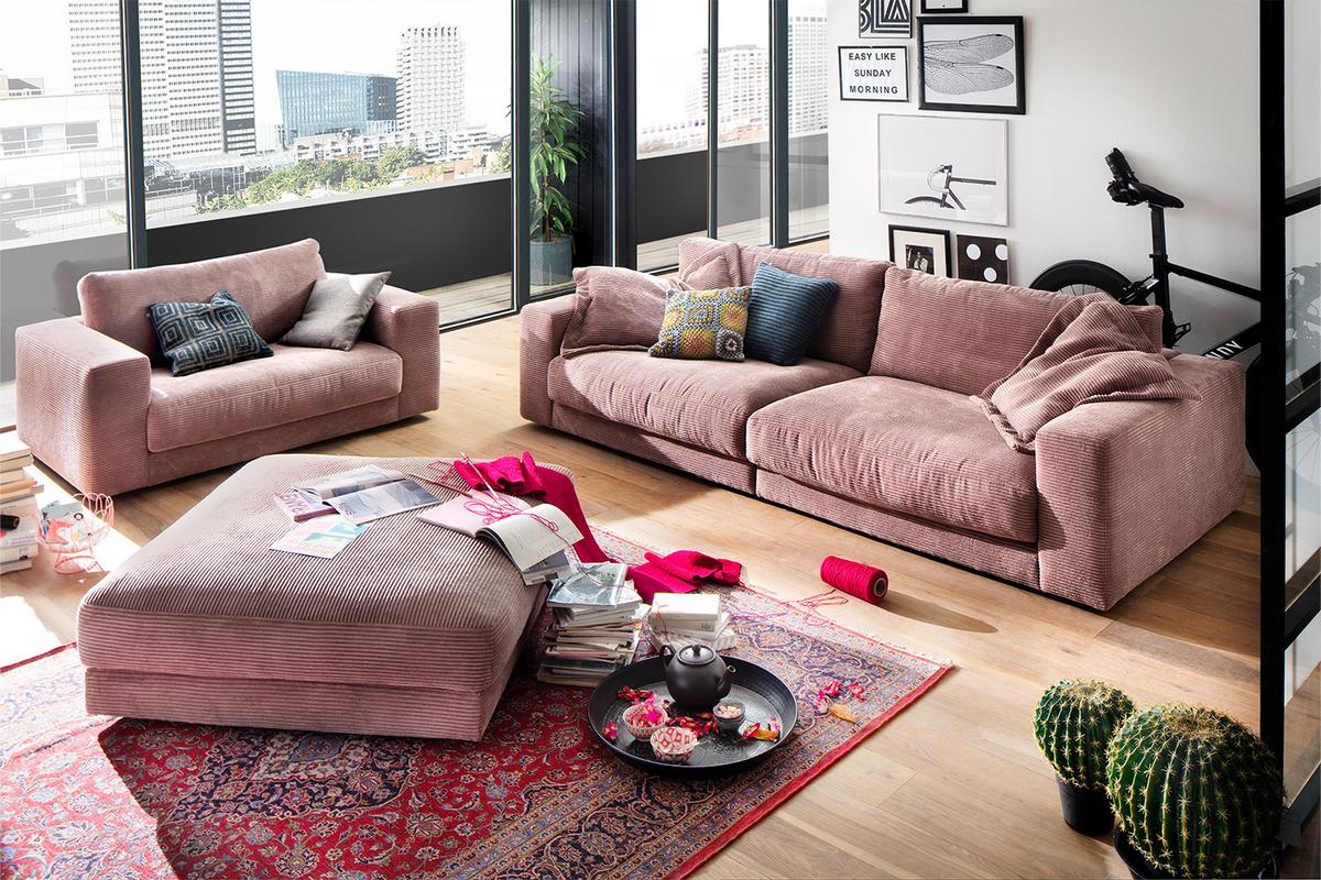 BIG HOCKER MADELINE Pink Cord - Rosa, Textil (120/43/120cm) - KAWOLA