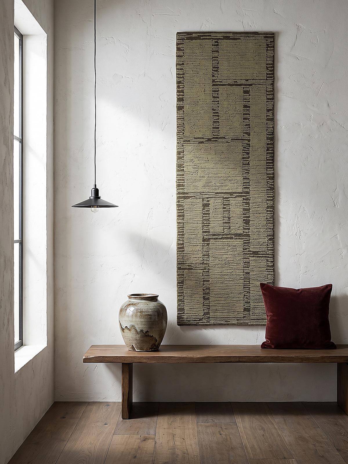 LÄUFER handgetuftet GANNEL, in Salbeigrün, Blockdesign, 80 x 230 cm - Grün, Textil (80/230cm) - KADIMA DESIGN