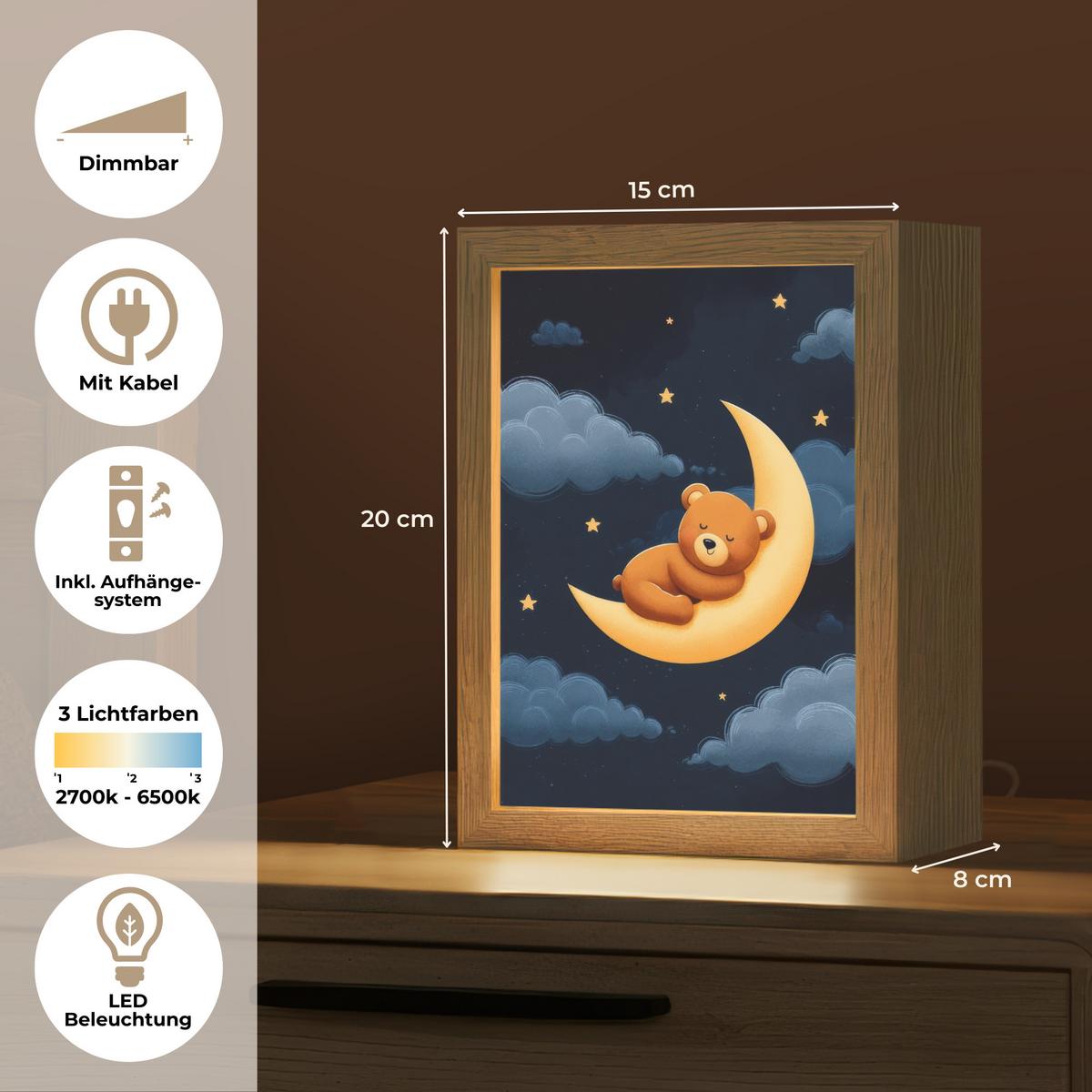 NACHTTISCHLAMPE Teddybär - Mond - Wolken - Sterne 15x20 cm - Dunkelblau, Holzwerkstoff (8/15/20cm) - OnlyWow