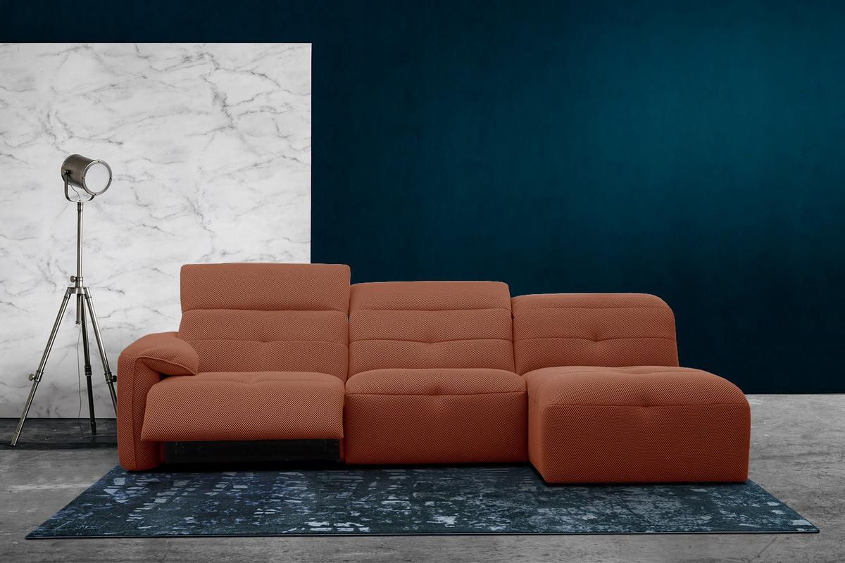 ECKSOFA TRENTO 4-Sitzer mit 1 Relaxfunktion, dunkelorange - Dunkelorange/Schwarz, Holzwerkstoff/Kunststoff (262/165cm) - Wozimo