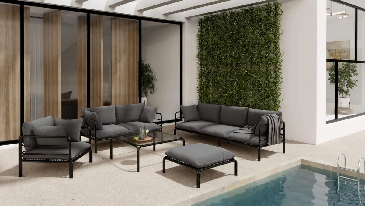 GARTEN-SOFA Worcully Anthrazit/Schwarz - Anthrazit, Textil (225/80/80cm) - Selsey