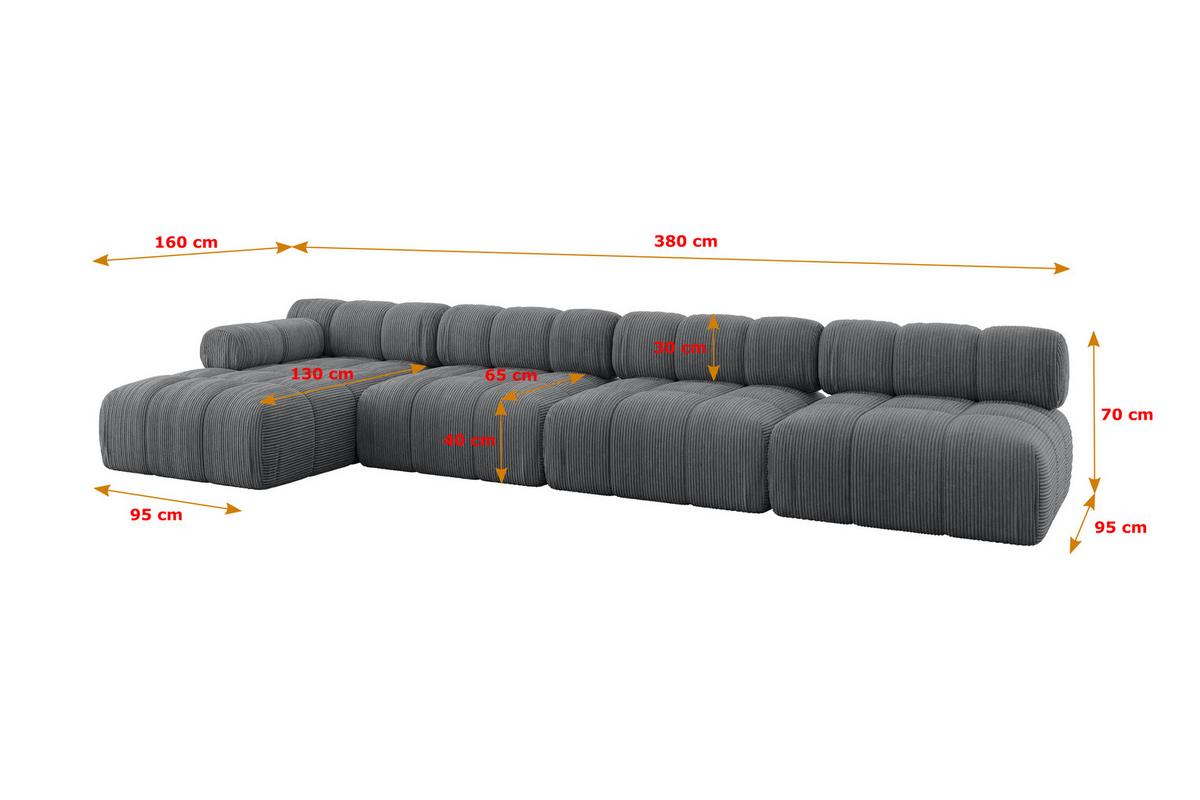 ECKSOFA modulares Sofa Razon-L3 - 380x160x70 cm Dunkelgrau Cord - Dunkelgrau, Holzwerkstoff/Textil (380/160cm) - ALTDECOR