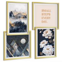 BILDER SET 4er Set - 50x50 cm & 40x60 cm Goldrahmen - Abstrakte Berge und Blumen Inspiration - Goldfarben, Kunststoff (50/50cm) - TULUP