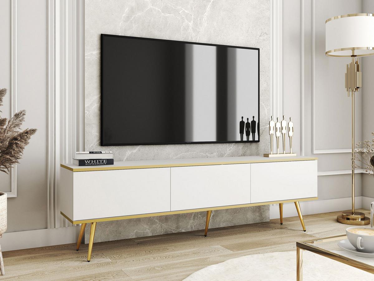 TV-LOWBOARD Oro I mit Füße - Goldfarben/Weiß, Holzwerkstoff/Metall (175/53/32cm) - MIRJAN24