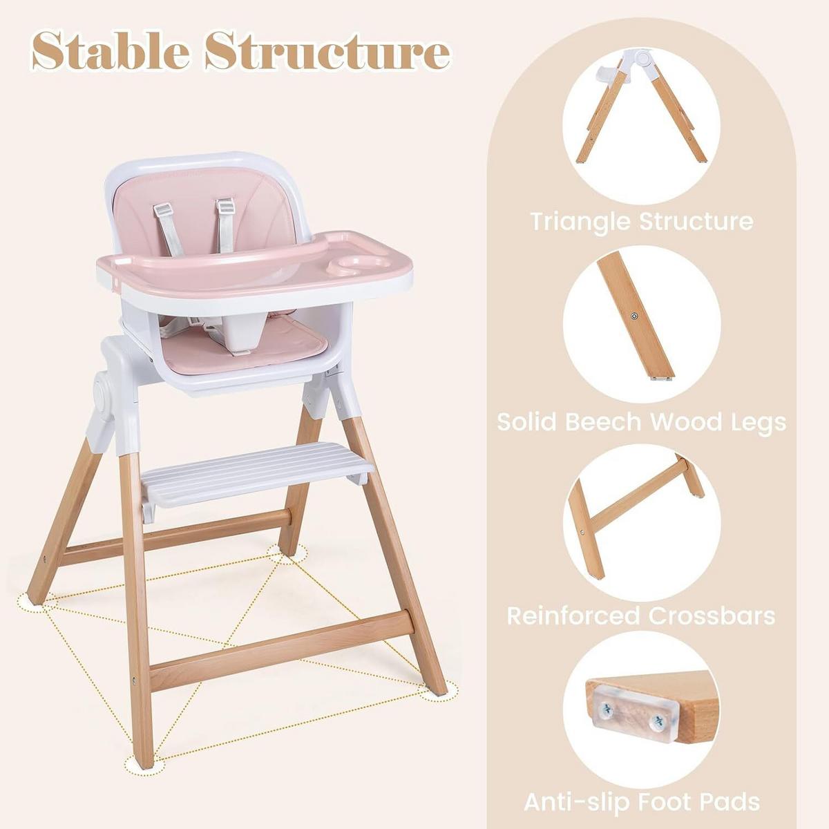 KINDERHOCHSTUHL mit Tablett rosa - Pink, Holz (71/93/58cm) - COSTWAY