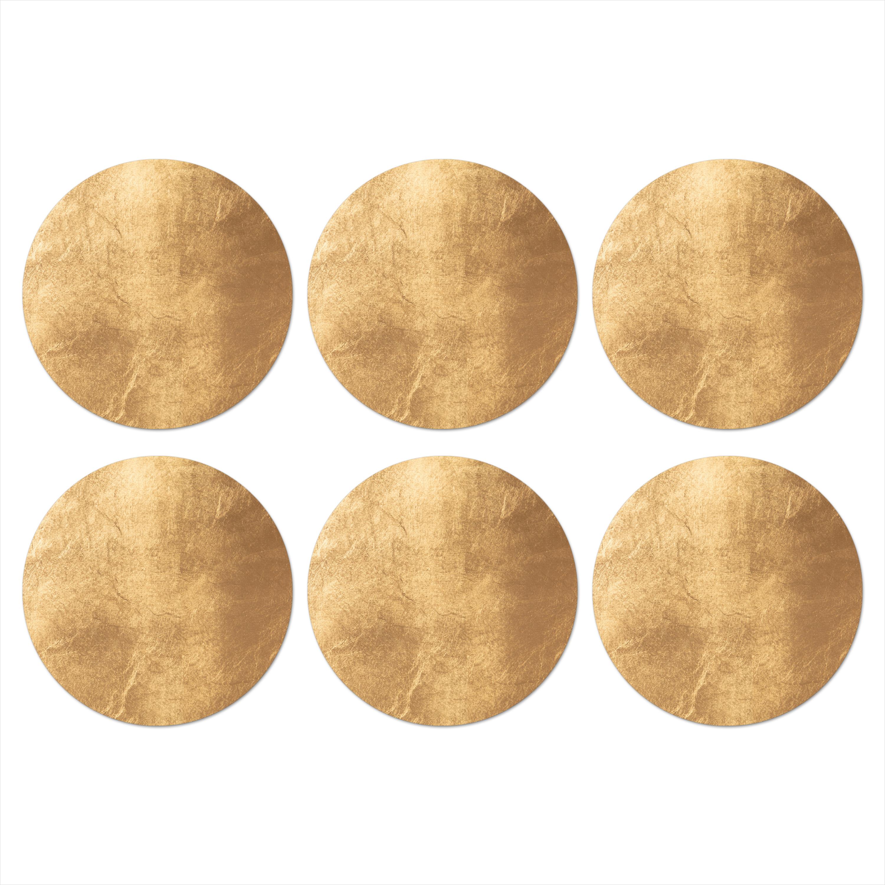 GLASUNTERSETZER 6er-Set Rund Licht fällt auf eine goldene Wand 10x10 cm - Goldfarben, Naturmaterialien (10/0.2cm) - MuchoWow