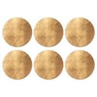 GLASUNTERSETZER 6er-Set Rund Licht fällt auf eine goldene Wand 10x10 cm - Goldfarben, Naturmaterialien (10/0.2cm) - MuchoWow