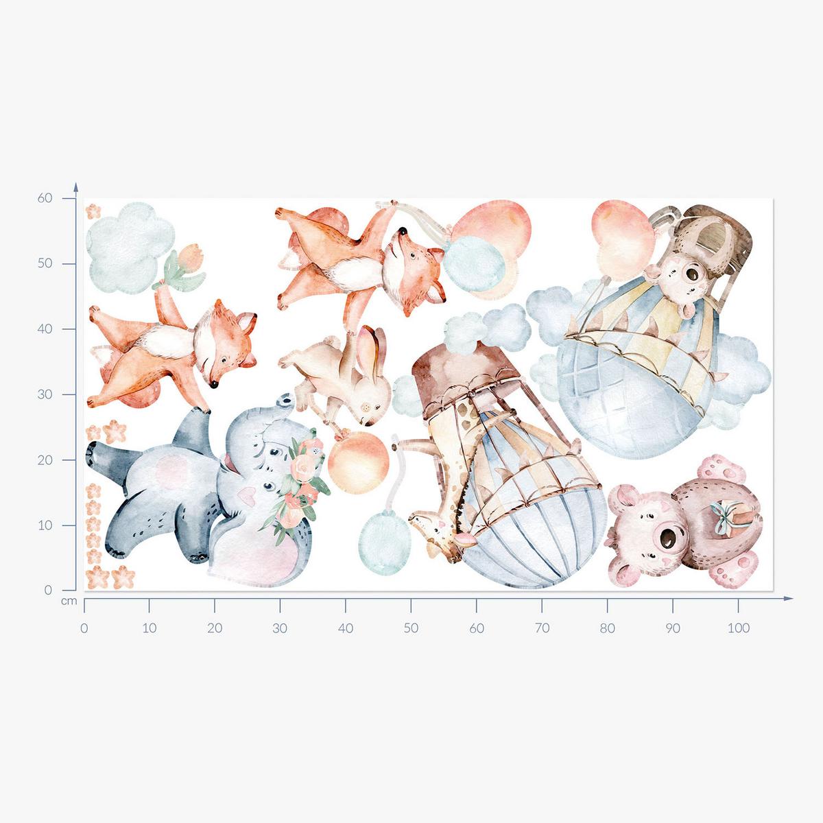 WANDAUFKLEBER 60x105cm - Pastellfarbene Tiere - Multicolor, Kunststoff (60/105/0.1cm) - Wallfluent
