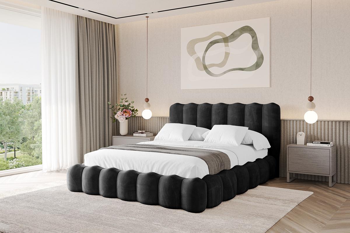 POLSTERBETT mit Bettkasten und Lattenrost, Boxbett ohne Matratze - SORA 180x200 Schwarz - Schwarz, Holzwerkstoff/Textil (180/200cm) - ALTDECOR