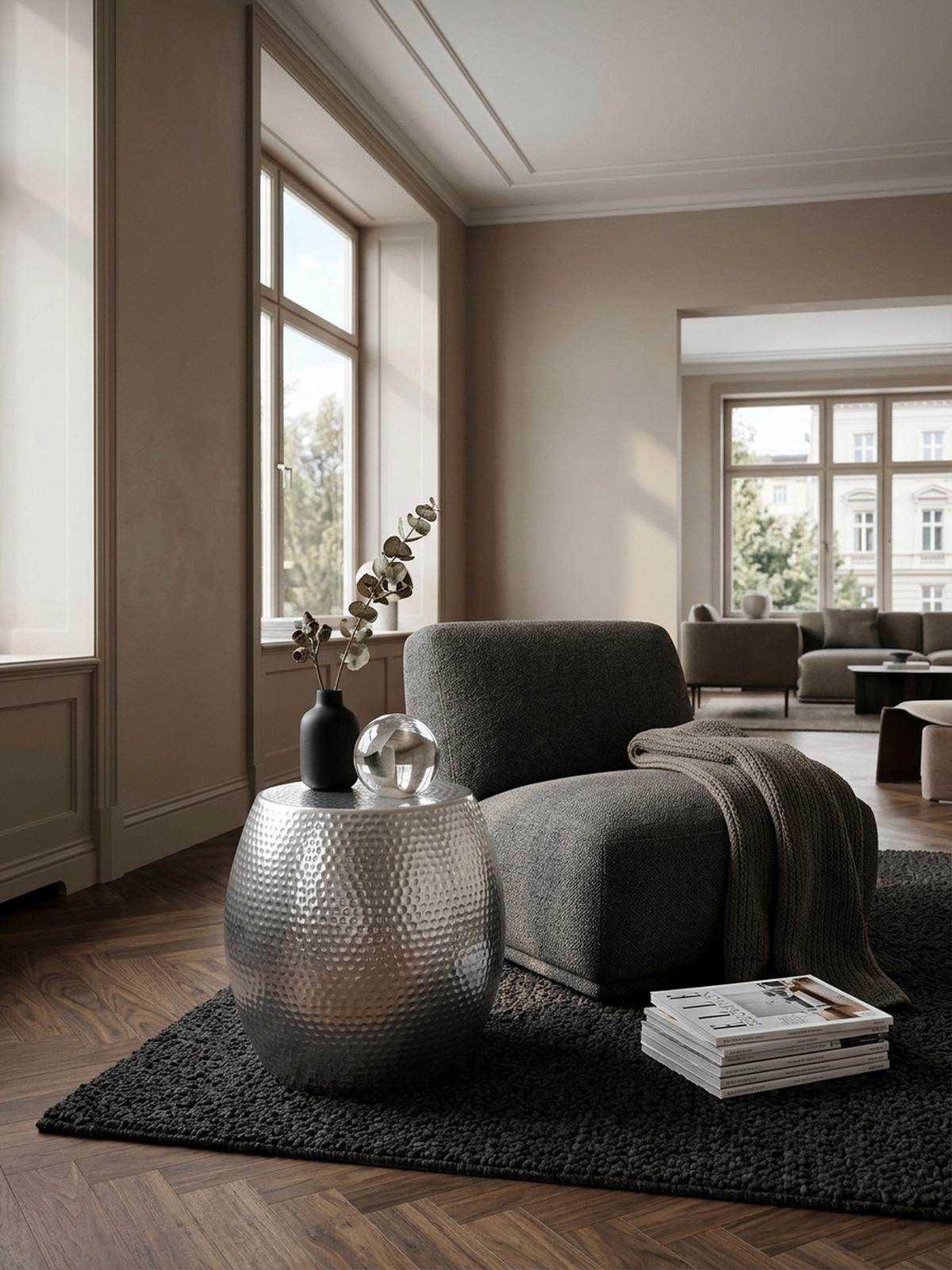 BEISTELLTISCH Aluminium Hammerschlag ENNS, Silber 42x42x42 cm - Silberfarben, Metall (42/42/42cm) - KADIMA DESIGN