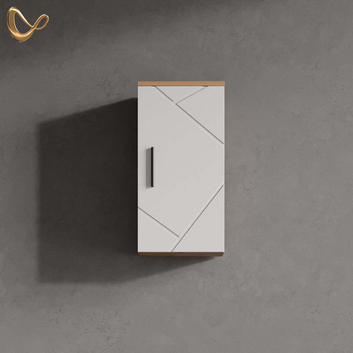 BADSCHRANK Ronco Weiß Hochglanz/Goldkraft Eiche 30 x 59 cm mit Regal - Honigeiche/Weiß Hochglanz, Holzwerkstoff (30/59/24cm) - Livinity®