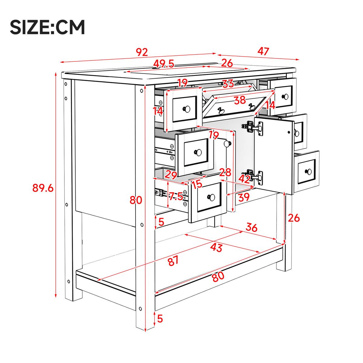 WASCHTISCH Freistehend Weiß mit Keramikbecken, 6 Schubladen & Regal - Weiß, Holzwerkstoff (91.5/90/46.5cm) - Urban Meuble