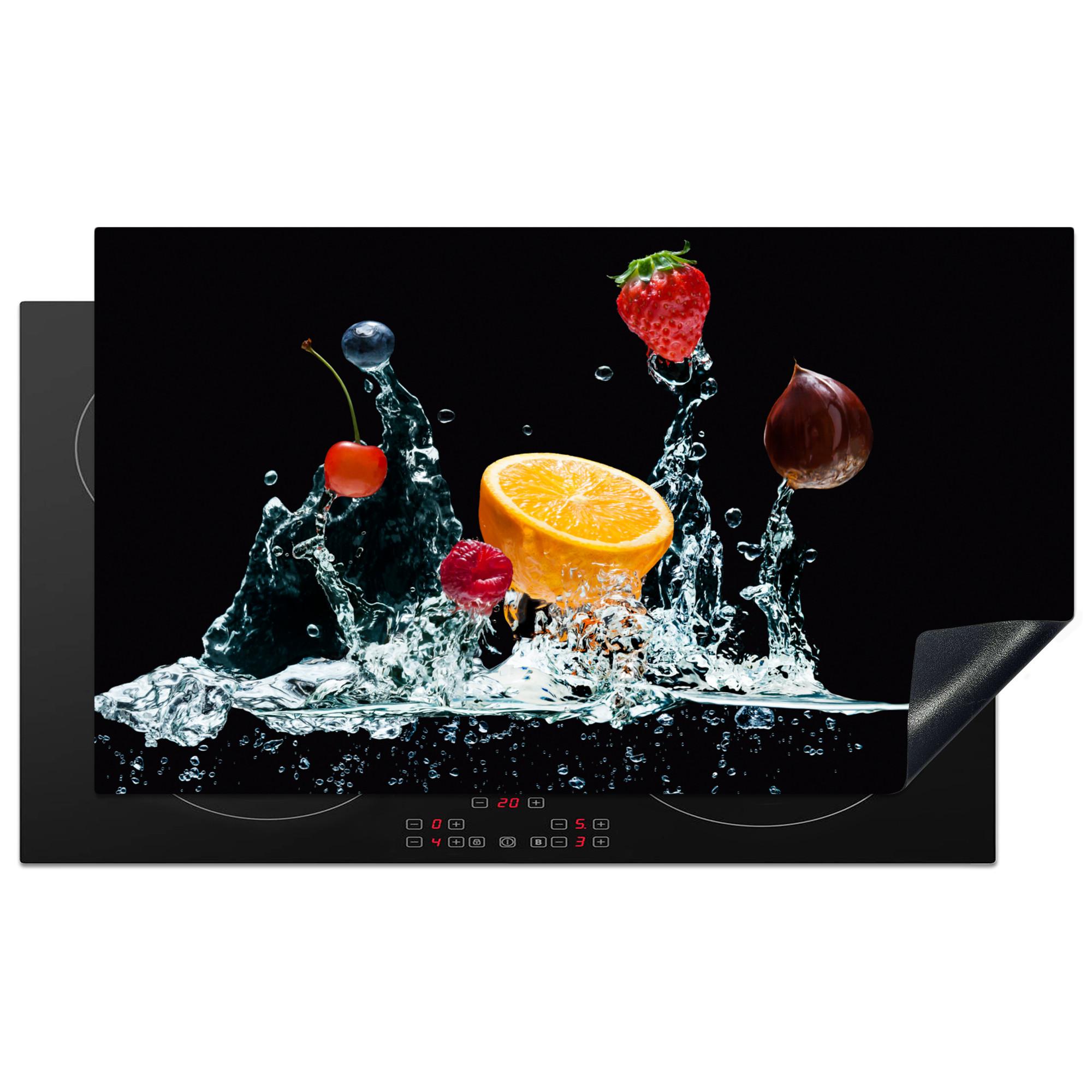 HERDABDECKPLATTE Wasser - Obst - Orange - Erdbeere - Kirsche - Schwarz Ceranfeldabdeckung 90x52 cm - Orange, Kunststoff (90/52/0.2cm) - MuchoWow