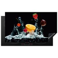 HERDABDECKPLATTE Wasser - Obst - Orange - Erdbeere - Kirsche - Schwarz Ceranfeldabdeckung 90x52 cm - Orange, Kunststoff (90/52/0.2cm) - MuchoWow