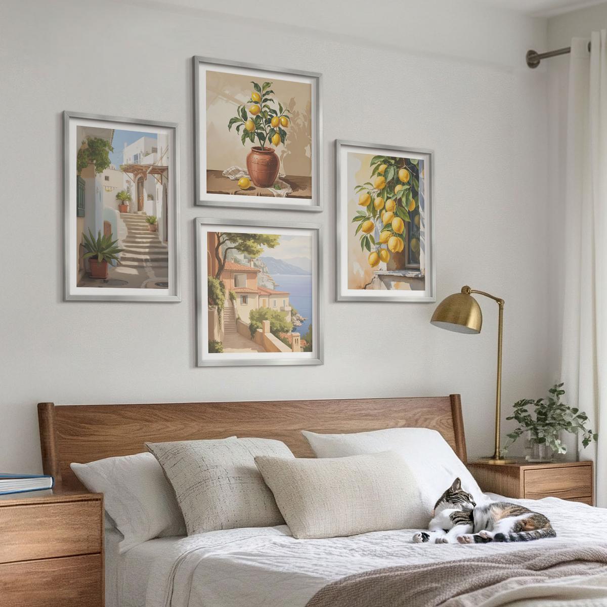 BILDER SET 4er Set - 50x50 cm & 40x60 cm Silberner Rahmen - Lemon Streets Meerblick - Silberfarben, Kunststoff (50/50cm) - TULUP