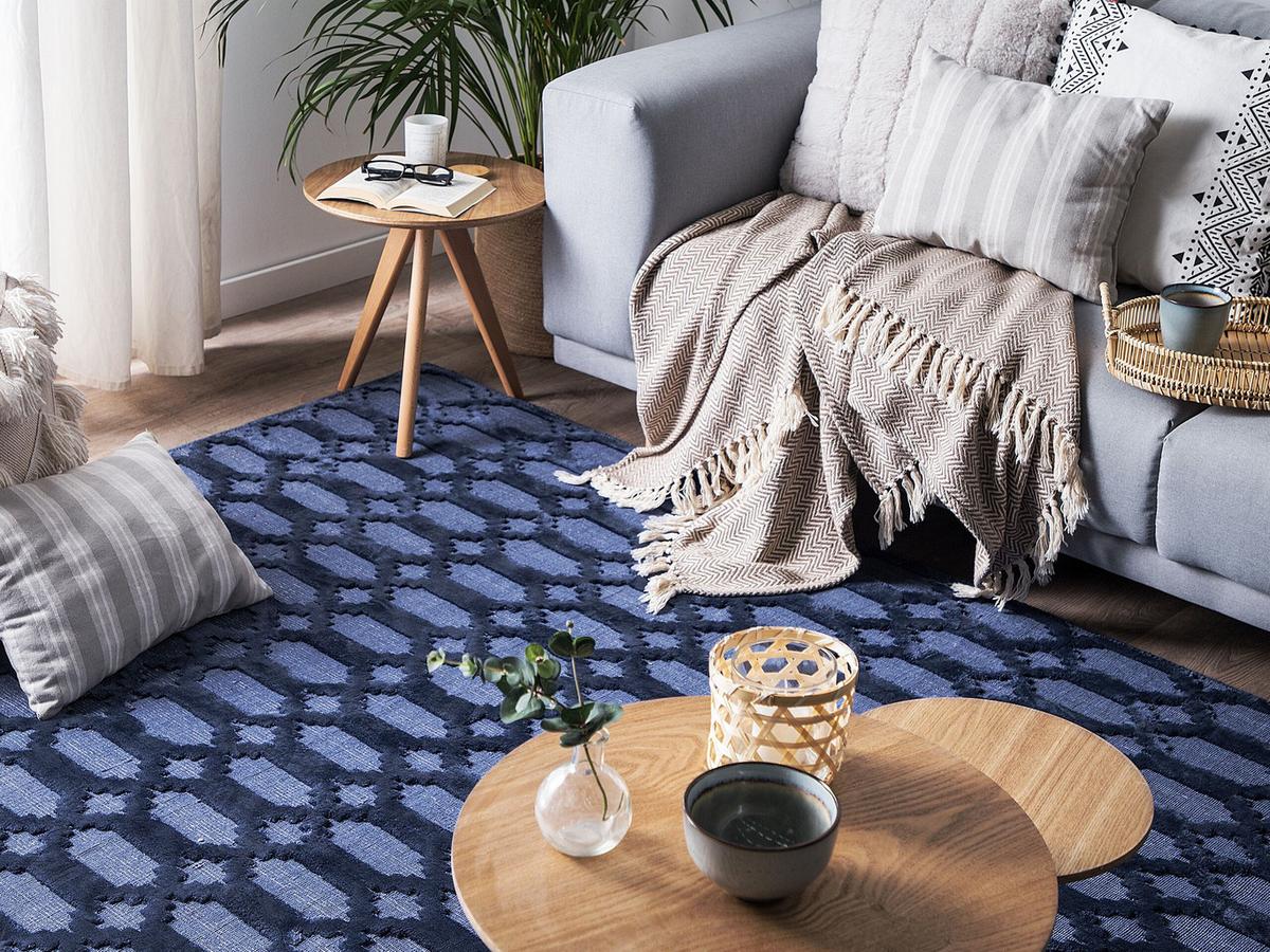 KURZFLOR-TEPPICH Cizre 200/140 cm - Blau, Naturmaterialien (140/200cm) - Beliani