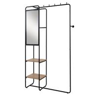KOMPAKTGARDEROBE schwarz Metall 100 cm, Garderobe mit Spiegel - Schwarz, Holzwerkstoff/Metall (100/185/37cm) - Furn.Design
