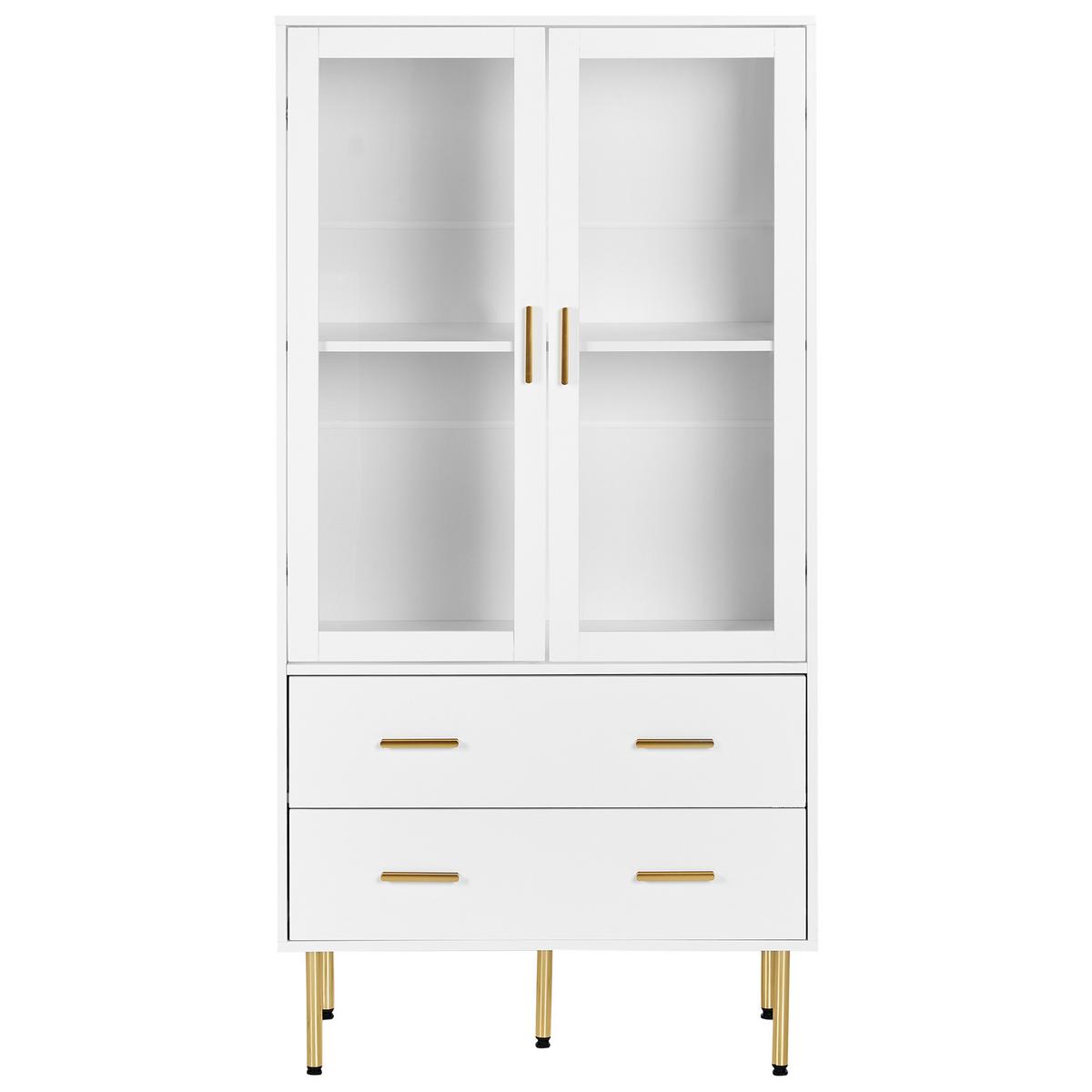 VITRINE mit Glastüren 80 cm Weiß Milora - Weiß, Holzwerkstoff (80/160/40cm) - Beliani