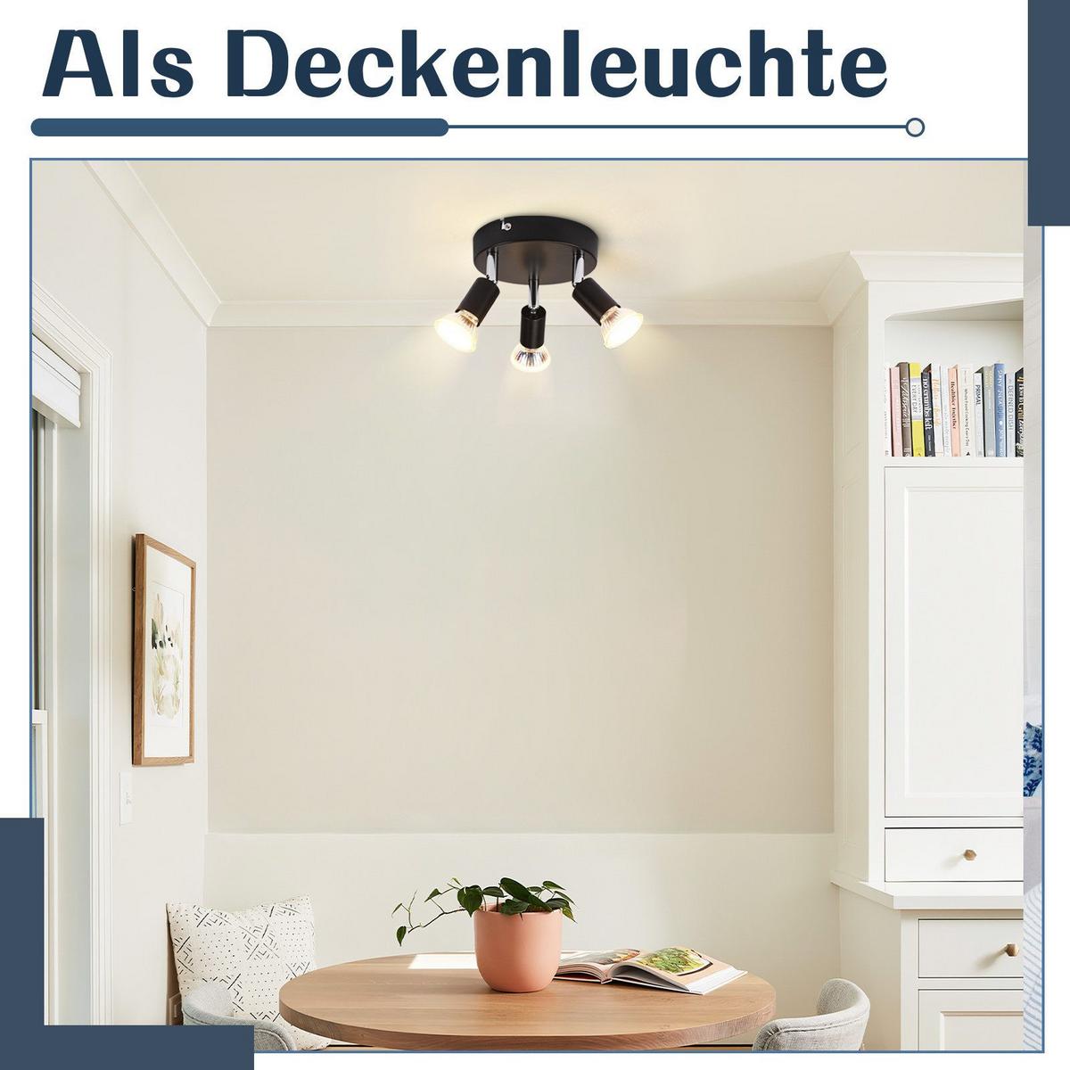DECKENSTRAHLER Bamberg 3-flammig 15/15/10.4 cm - Schwarz, Metall (15/15/10.4cm) - Nettlife