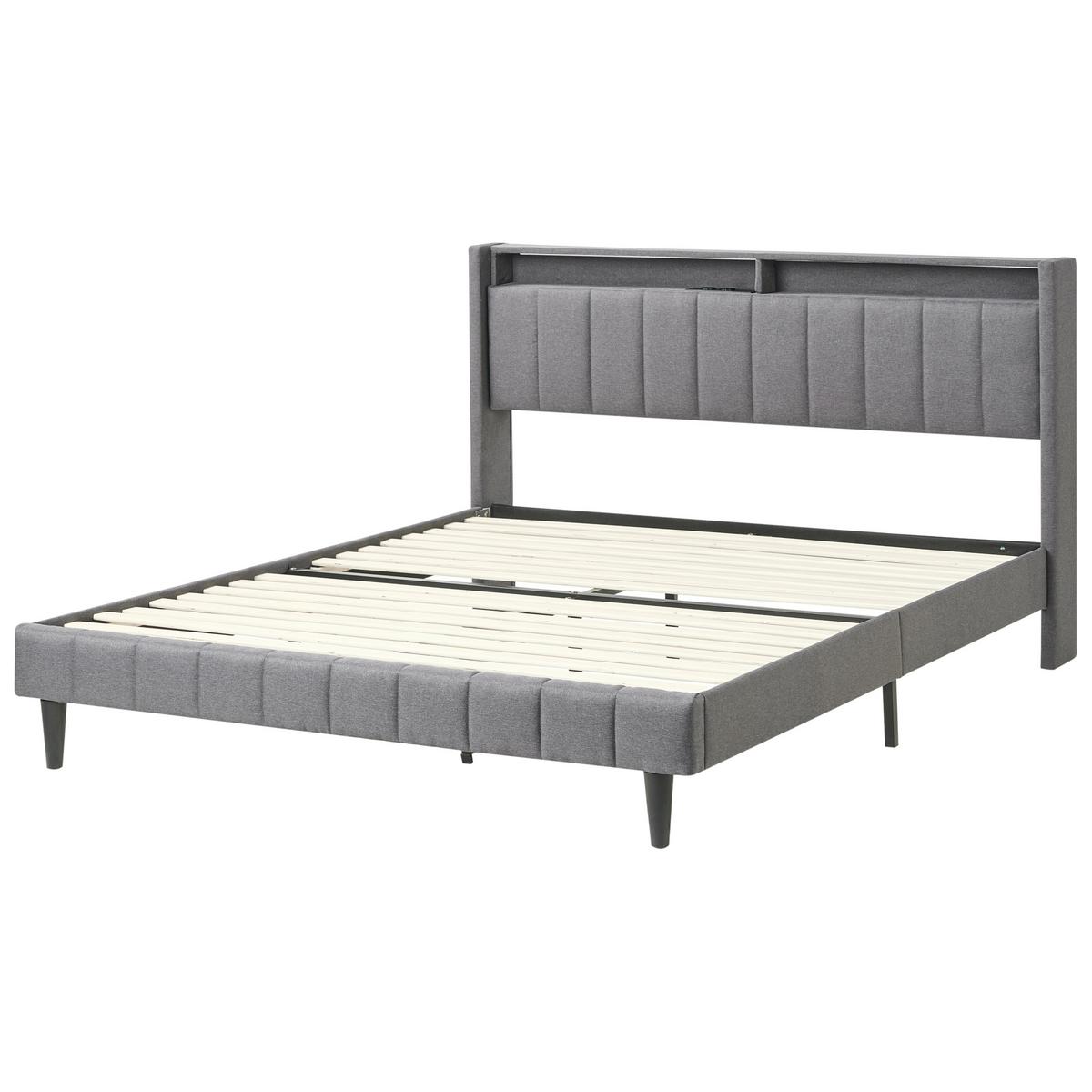 BETT mit LED 160/200 cm Stoff Dunkelgrau Beaulieu - Dunkelgrau, Textil (160/200cm) - Beliani