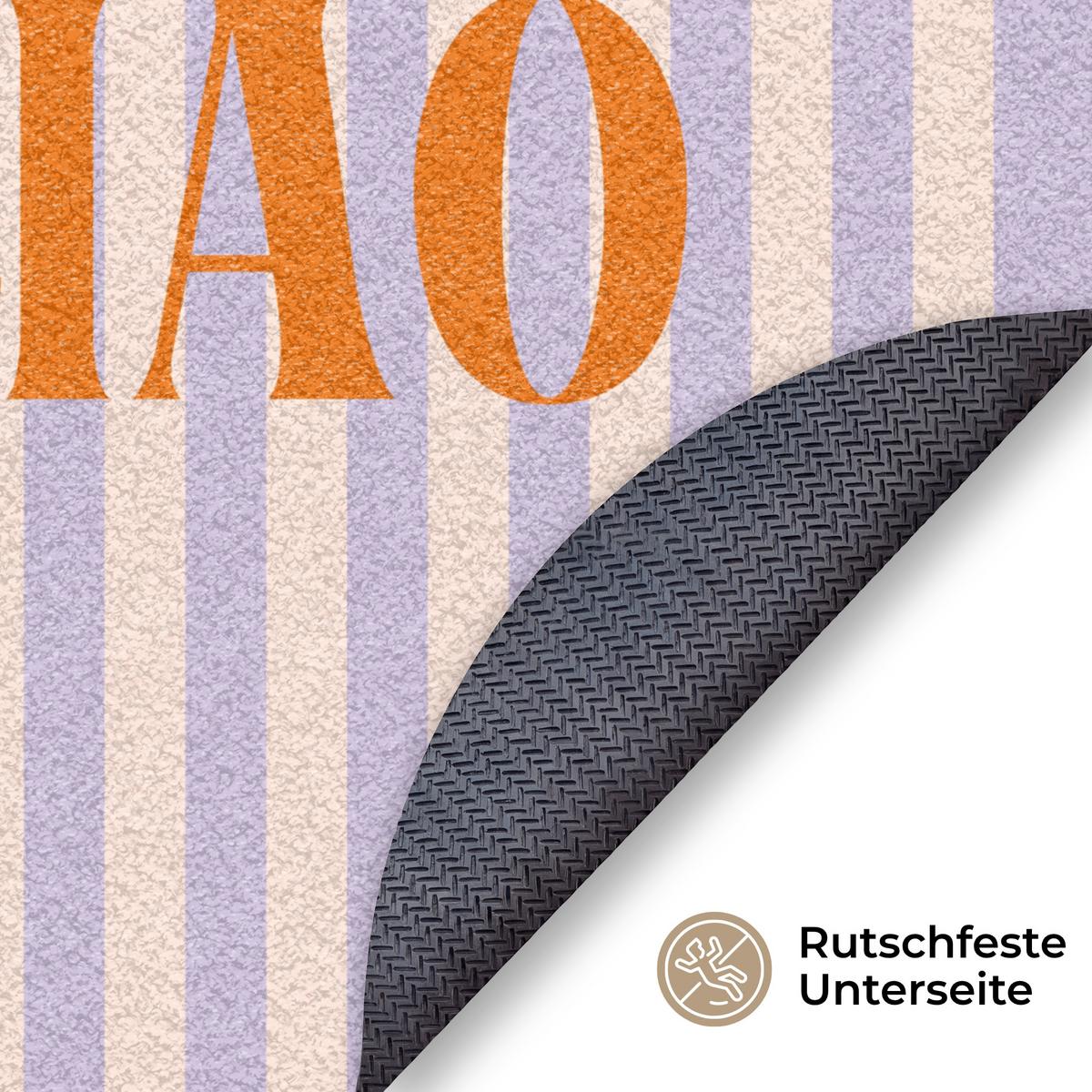 FUSSMATTE Ciao - Zitat - Pastell - Streifen Schmutzfangmatte 90x90 cm - Flieder, Kunststoff (90/0.4cm) - MuchoWow