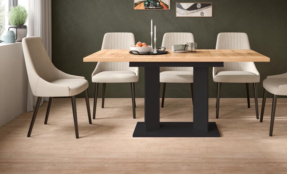 ESSTISCH Eiche Artisan, schwarz 120 - 160 x 80 cm, Küchentisch ausziehbar - Schwarz/Eiche Artisan, Holzwerkstoff (80/120/76cm) - Inn.Furn