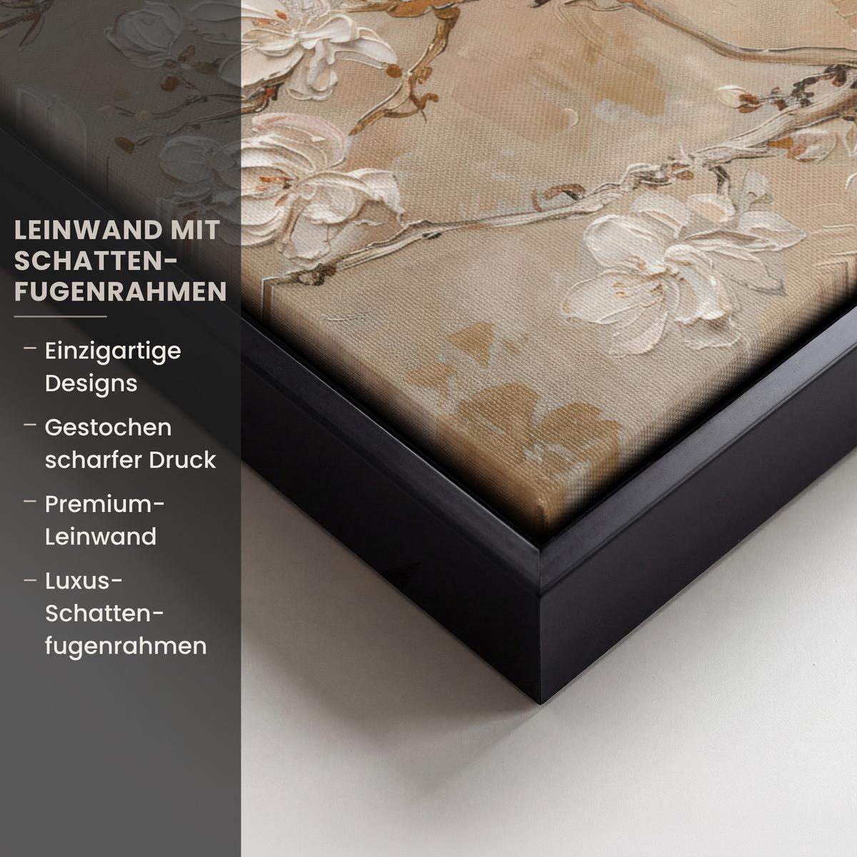 LEINWAND Bilder mit Rahmen - Blumen - Modern - Beige - Weiß - Blüte - 40x30 - Beige, Textil (40/30cm) - MuchoWow