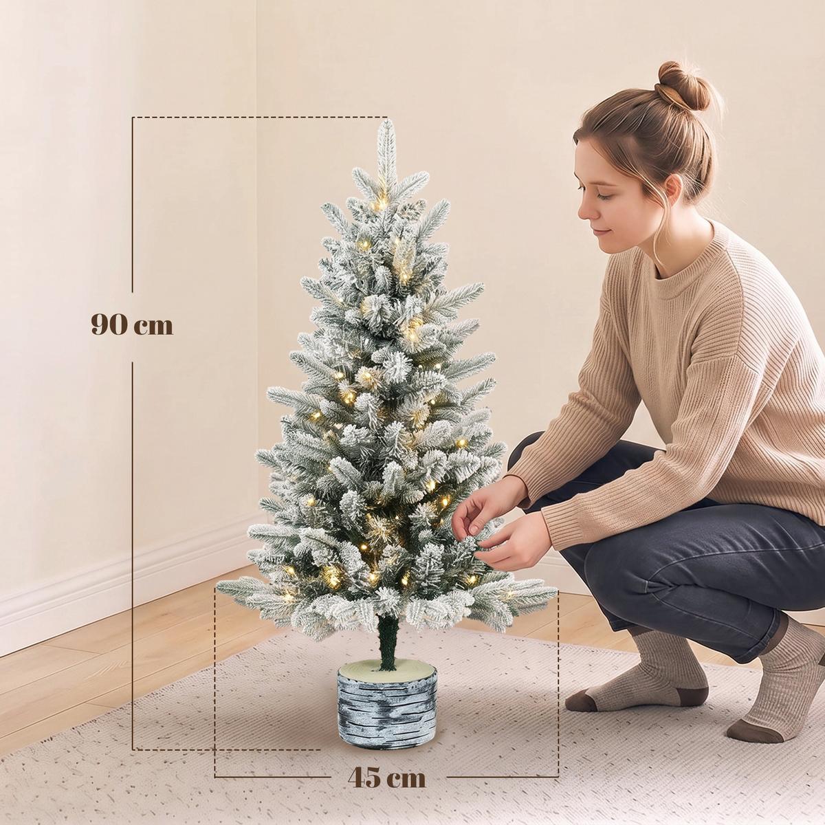 WEIHNACHTSBAUM-MIT-LICHT PE Metall Weiß - Weiß, Kunststoff (90cm) - HOMCOM