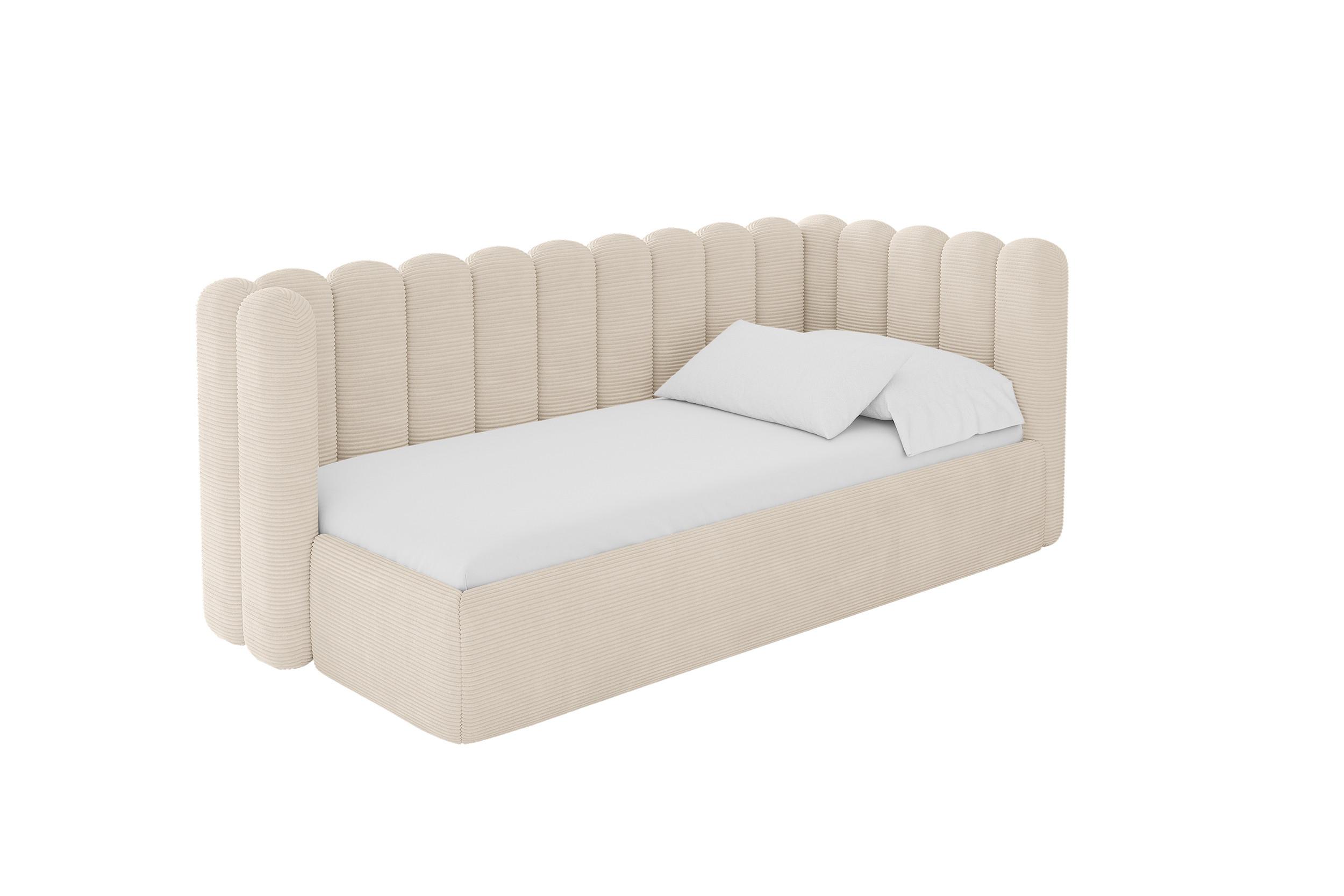 EINZELLBETT Jugendbett mit Bettkasten und Matratze H3/H4, Links - HUGY 100x200 Beige - Creme, Holzwerkstoff/Textil (100/200cm) - ALTDECOR